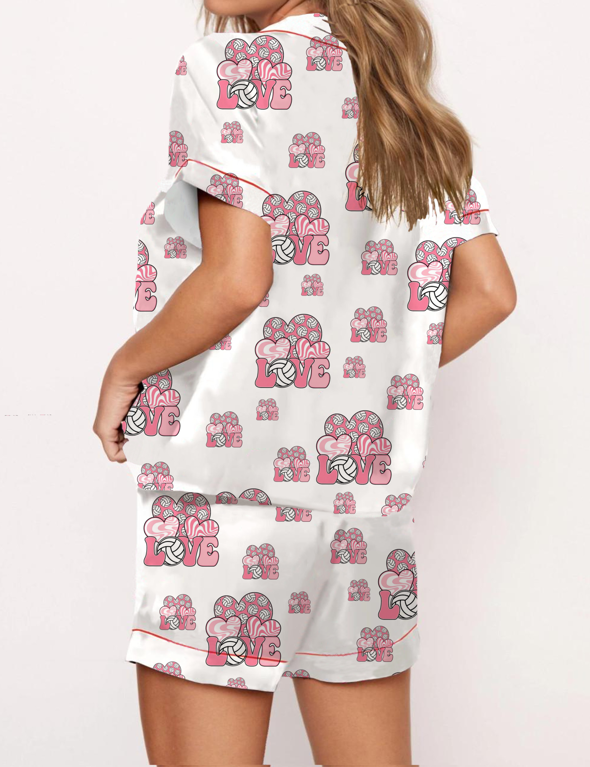 Love Volleyball Silky Satin Pajama Short Set For Women