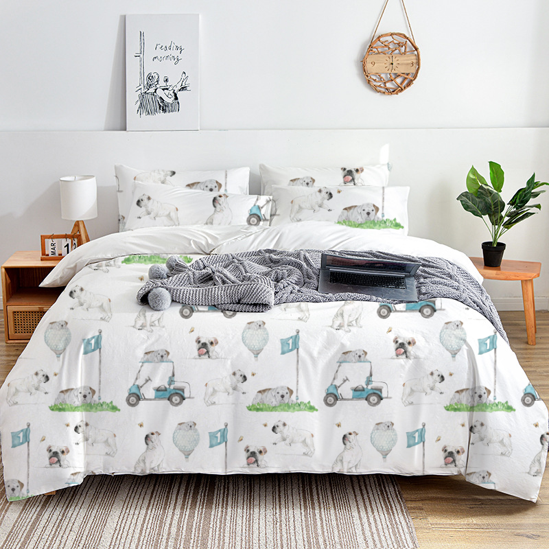 French Bulldogs Golf Toile 100% Cotton Duvet Cover Set  King Twin Comforter Queen Bedding for Guest Room with Hidden Zipper Closure 3Pcs