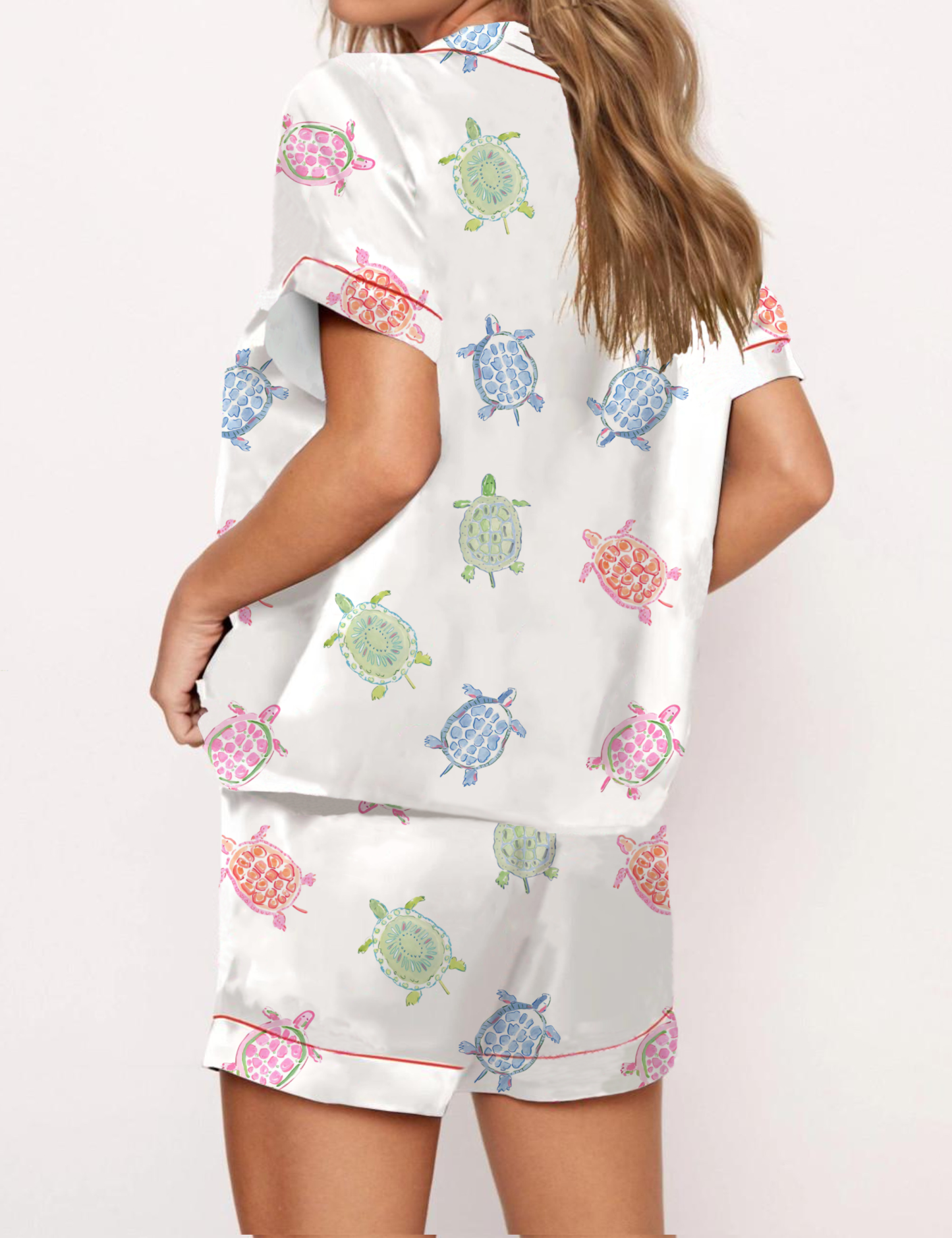 Turtle Silky Satin Pajama Short Set For Women