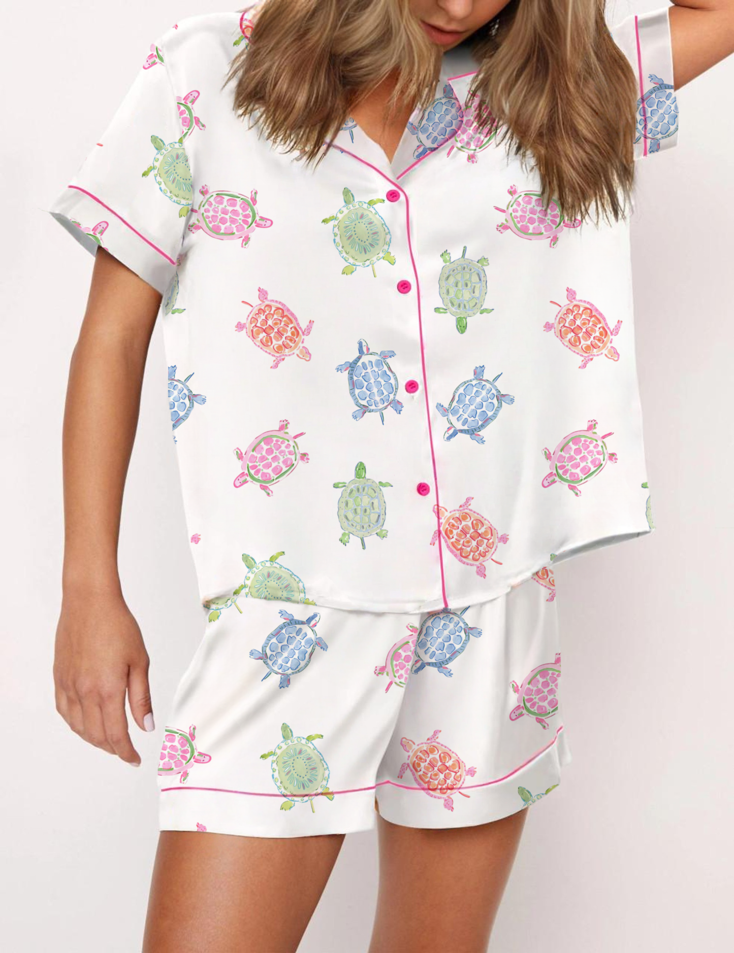Turtle Silky Satin Pajama Short Set For Women