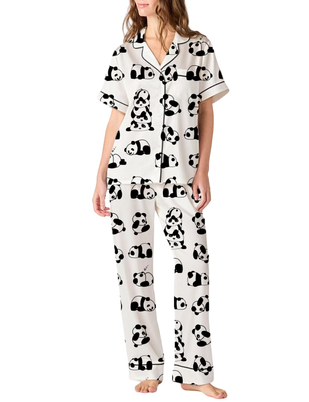 Panda  Satin Pajama Pants Set For Women