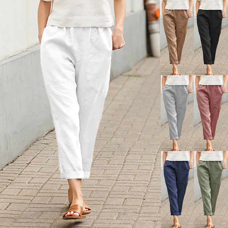 👖Linen-cotton women's large size loose pants