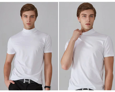 🔥👕 Ανδρικό T-shirt με ψηλό λαιμό και στενή εφαρμογή