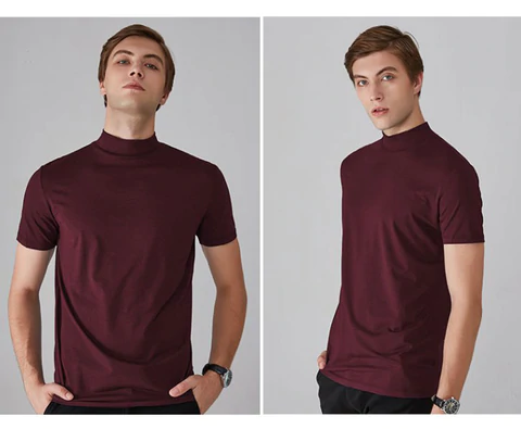 🔥👕 Ανδρικό T-shirt με ψηλό λαιμό και στενή εφαρμογή