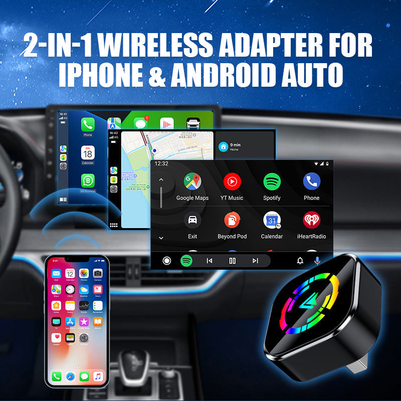 📱🤩 2-σε-1 ασύρματος προσαρμογέας - iPhone & Android Auto, μετατρέψτε το αυτοκίνητό σας σε έξυπνο σινεμά σε δευτερόλεπτα✨