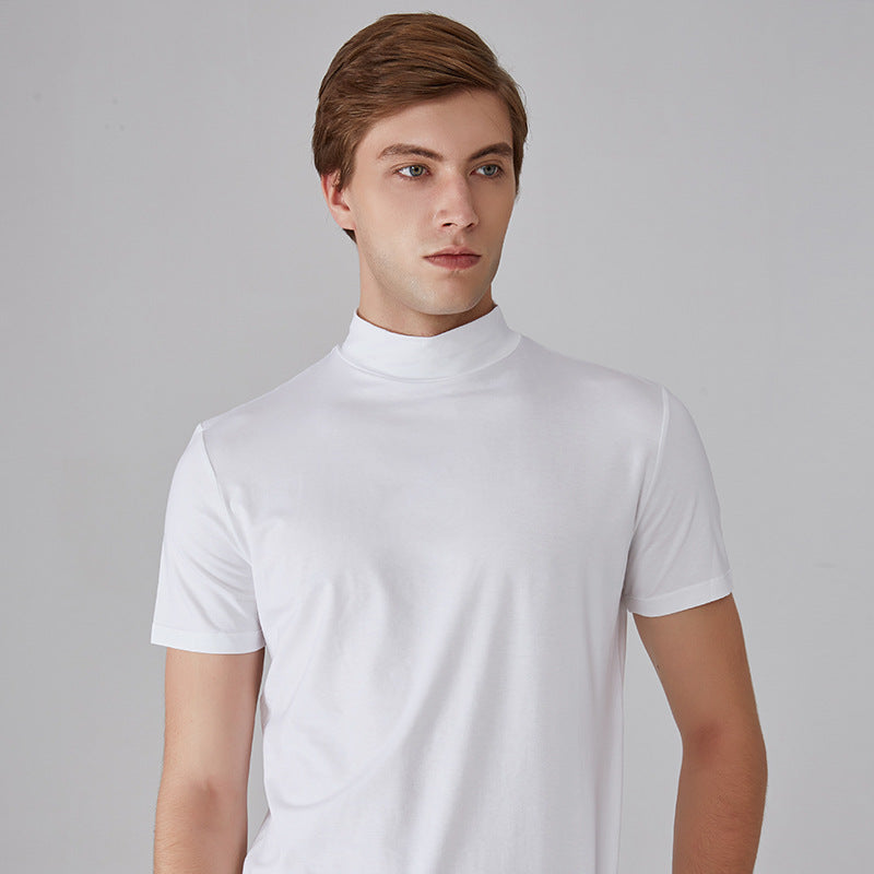 🔥👕 Ανδρικό T-shirt με ψηλό λαιμό και στενή εφαρμογή