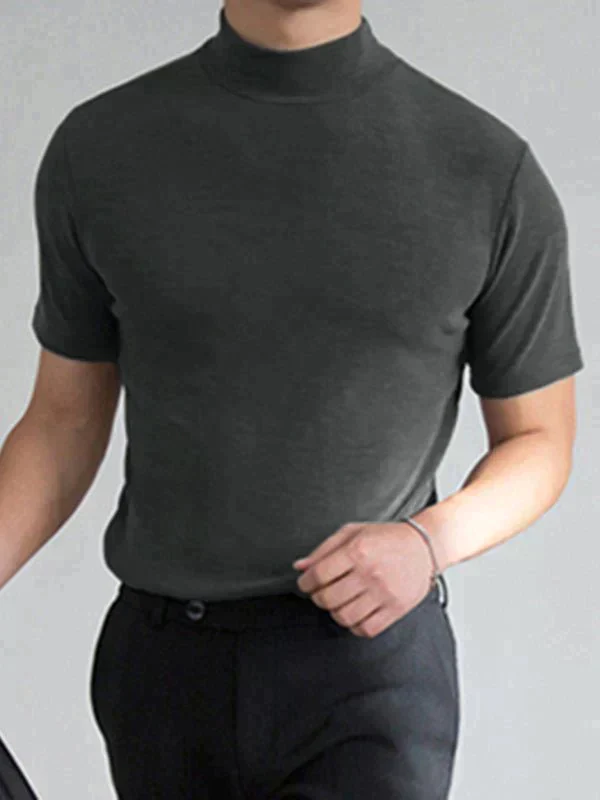 🔥👕 Ανδρικό T-shirt με ψηλό λαιμό και στενή εφαρμογή