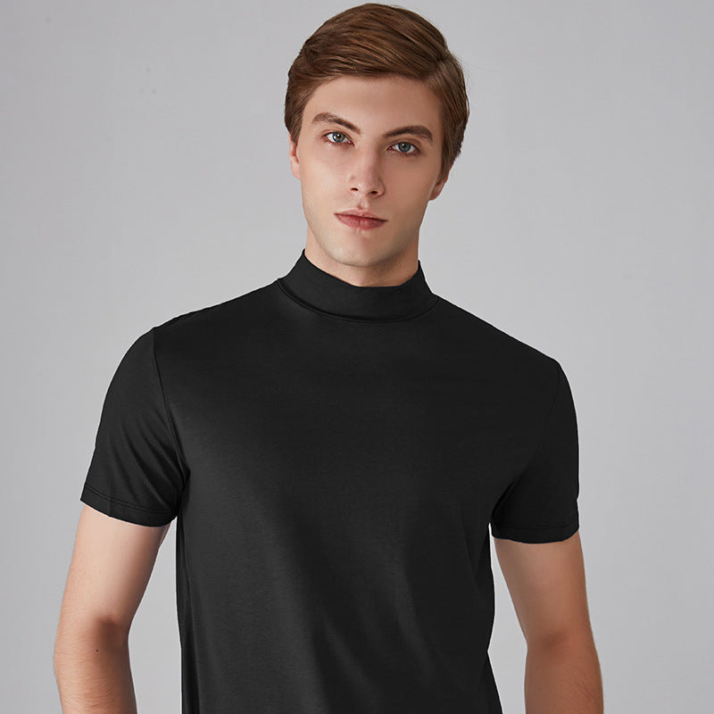 🔥👕 Ανδρικό T-shirt με ψηλό λαιμό και στενή εφαρμογή