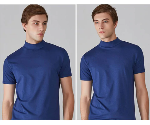 🔥👕 Ανδρικό T-shirt με ψηλό λαιμό και στενή εφαρμογή