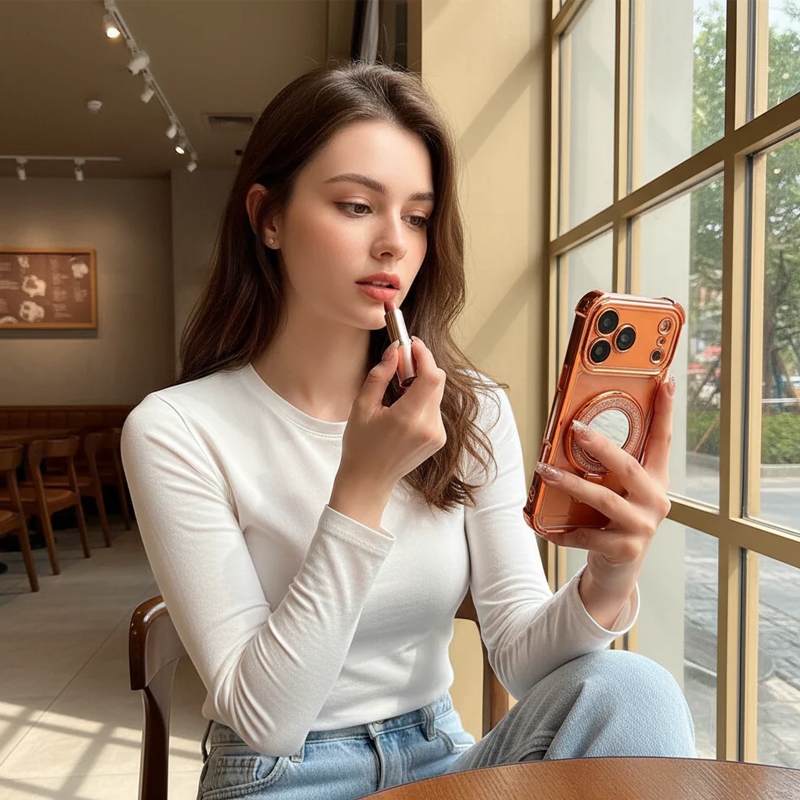 📱Μαγνητική θήκη τηλεφώνου με ενσωματωμένο καθρέφτη