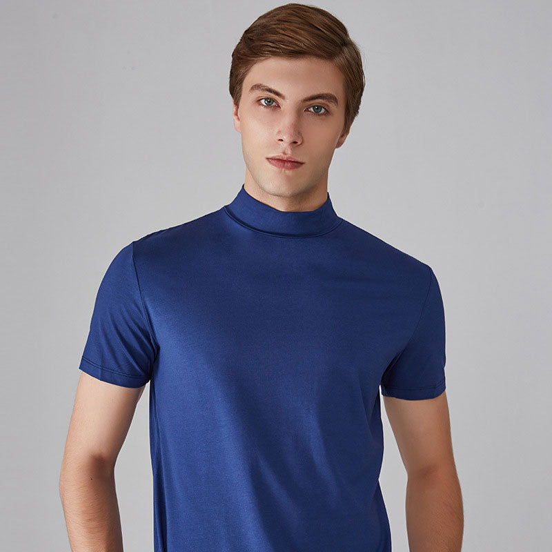🔥👕 Ανδρικό T-shirt με ψηλό λαιμό και στενή εφαρμογή