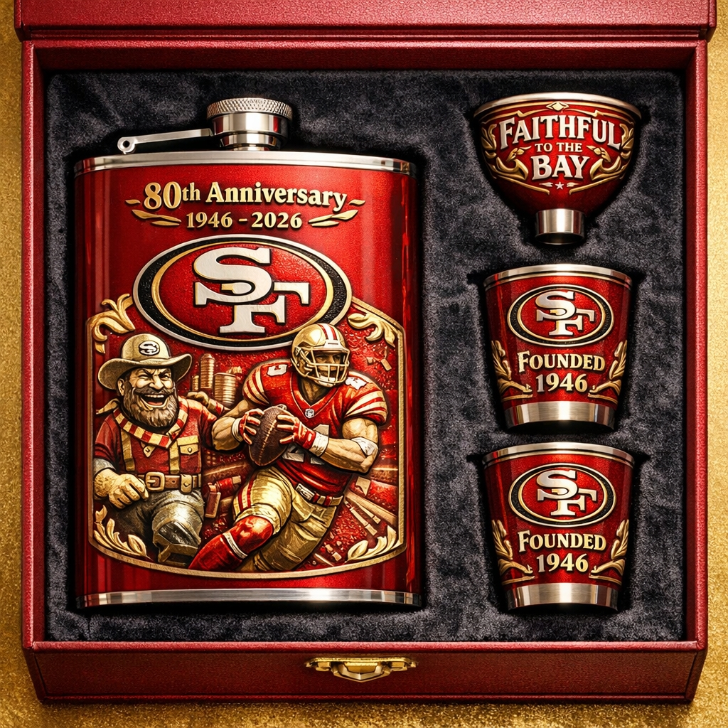 San Francisco 49ers 80th Anniversary Flask Gift Set