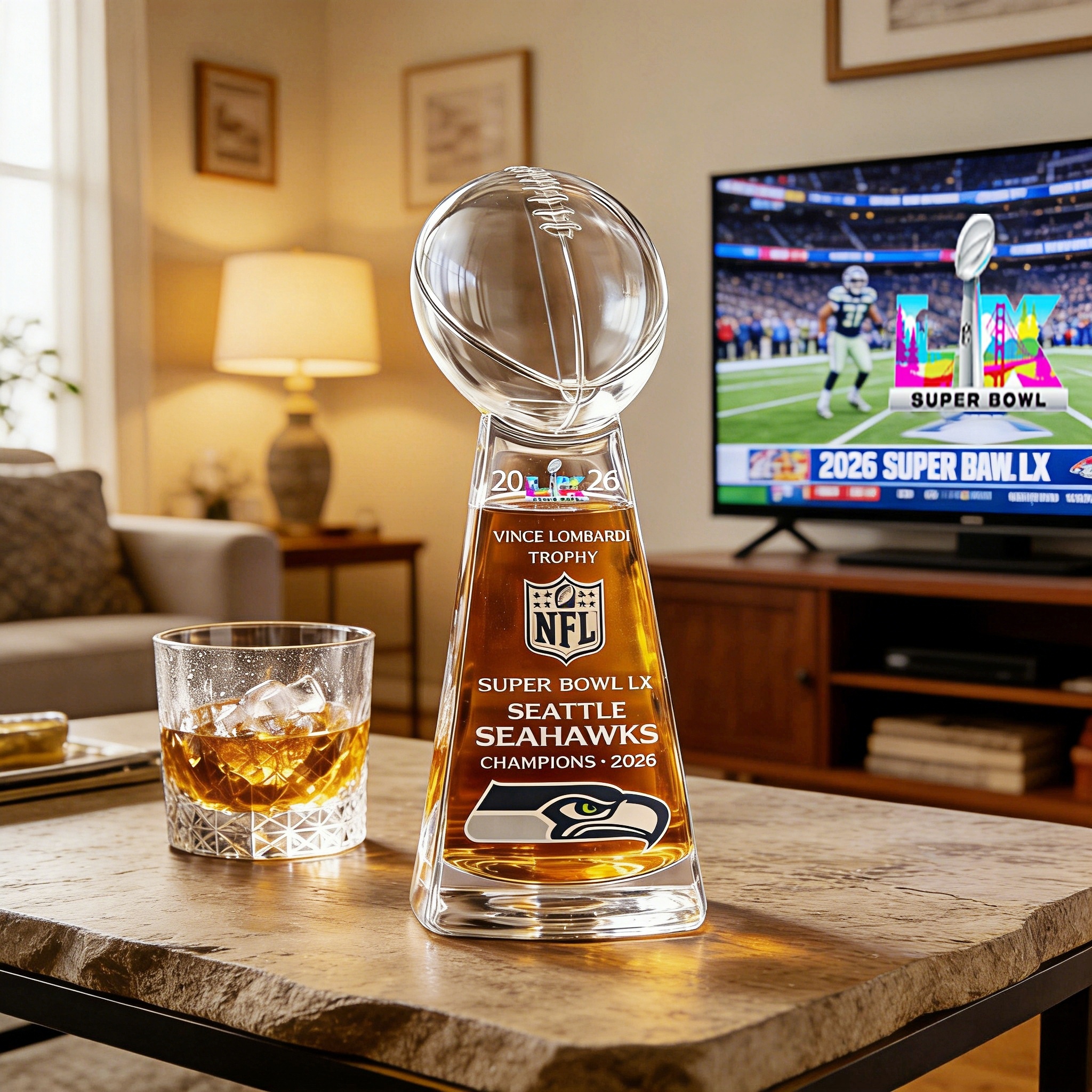 Seattle Seahawks Super Bowl LX Champions 2026 Commemorative Whiskey Bottle