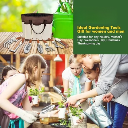 Gartenwerkzeug-Set, 10-teilig, robustes Gartenhandwerkzeug-Set für Frauen aus Aluminium mit rutschfestem, ergonomischem Griff, Aufbewahrungstasche und Gartenhandschuhen, ideale Geschenke für Frauen und Männer