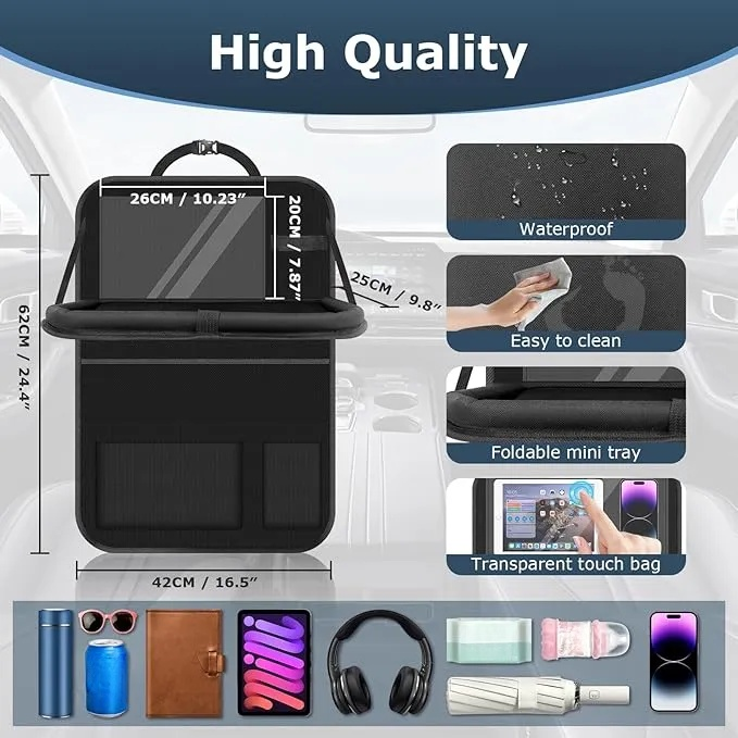 Auto Organizer, Autositz Organizer Groe Rückenlehnenschutz Auto Kinder Multifunktional Wasserdicht Rücksitz Organizer mit Klapptisch, Tablet Tasche und Viele Taschen-Schwarz