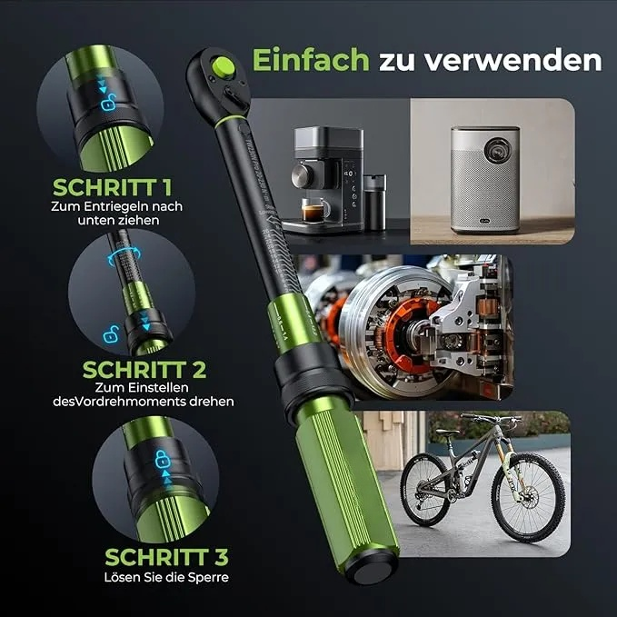 1/4" Drehmomentschlüssel, ±3% Fehlergenauigkeit, 1-26 Nm/10-231.3lbf·in 72 Z?hne Fahrrad Drehmomentschlüssel für Przisionsmaschinen, elektronische Gerte, Fahrradwartung usw.