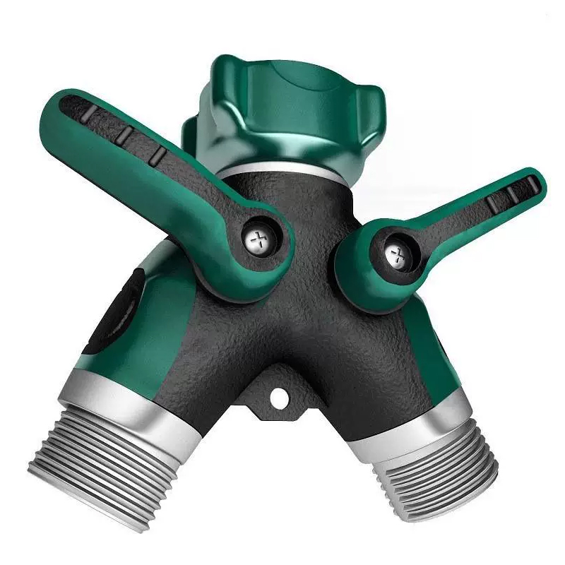 Schlauchverteiler, 2-Wege, robuster Außenwasserhahn und Gartenanschluss – Wasserhahnverteiler – langlebiger Y-Adapter aus Metall mit Absperrventil – 4 x 4 x 1,5 Zoll
