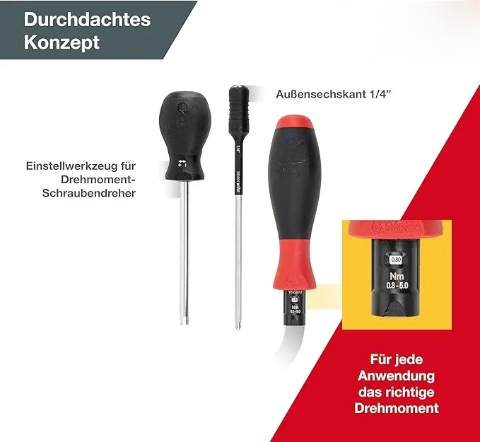 Drehmoment-Schraubendreher 0,8-5,0 Nm inkl. Box + Bitset TorqueVario-S, 14-tlg., Pozidriv/ TORX/ Innensechskant