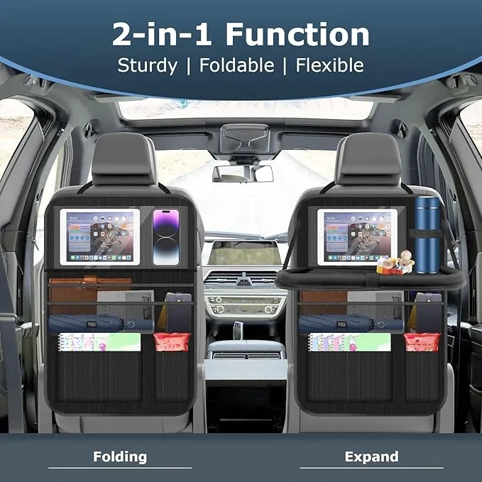 Auto Organizer, Autositz Organizer Groe Rückenlehnenschutz Auto Kinder Multifunktional Wasserdicht Rücksitz Organizer mit Klapptisch, Tablet Tasche und Viele Taschen-Schwarz