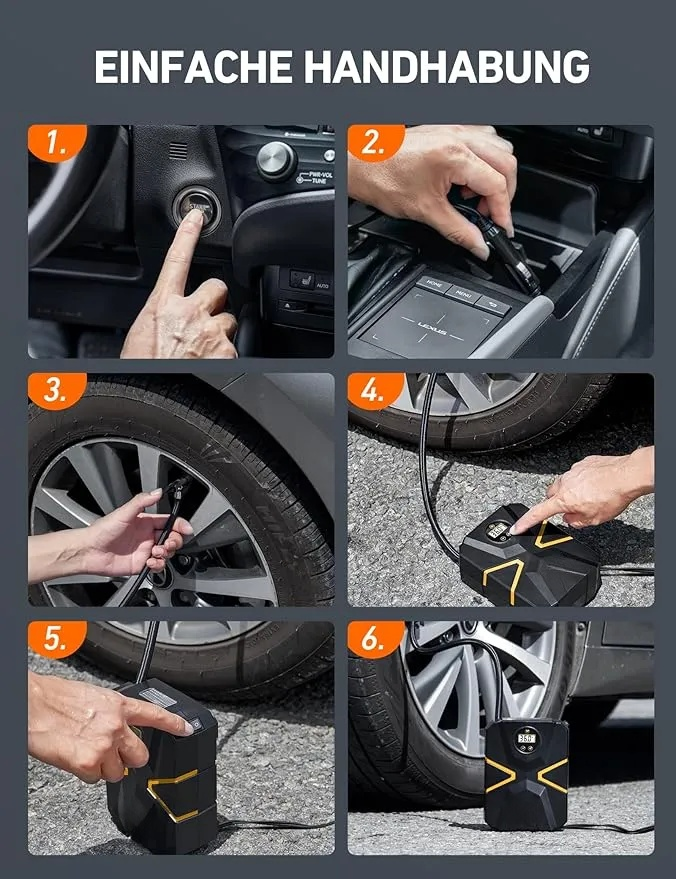 Kompressor Auto Reifenpumpe Luftpumpe 10,3 bar 12V DC mit Echtzeit-LCD-Anzeige, voreingestelltem Reifendruck und automatischer Abschaltung, Luftkompressor geeignet für Auto, Fahrrad, Motorrad, Ball