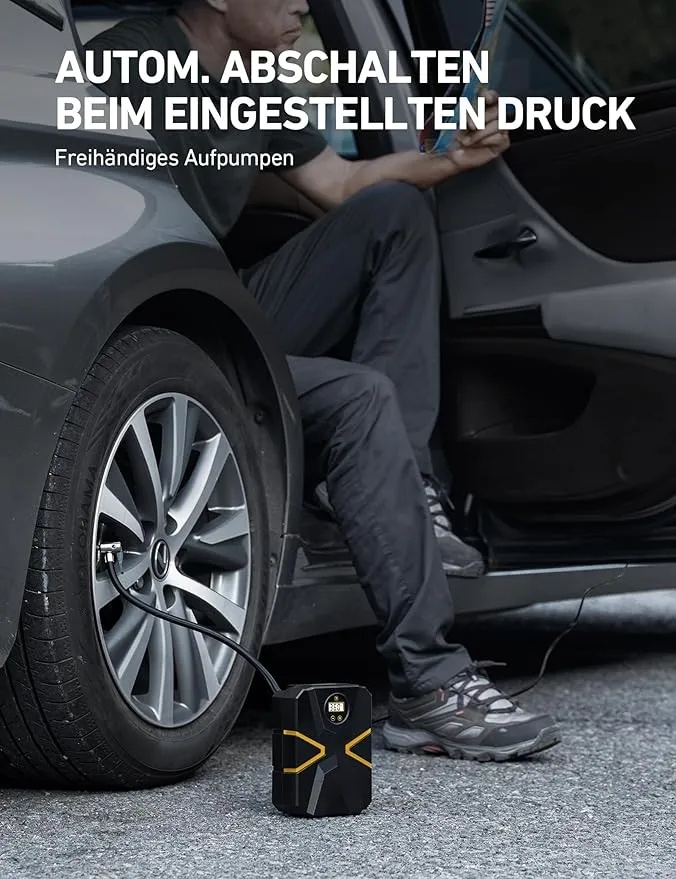 Kompressor Auto Reifenpumpe Luftpumpe 10,3 bar 12V DC mit Echtzeit-LCD-Anzeige, voreingestelltem Reifendruck und automatischer Abschaltung, Luftkompressor geeignet für Auto, Fahrrad, Motorrad, Ball