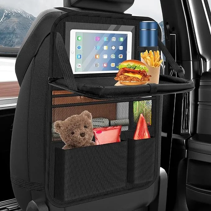 Auto Organizer, Autositz Organizer Groe Rückenlehnenschutz Auto Kinder Multifunktional Wasserdicht Rücksitz Organizer mit Klapptisch, Tablet Tasche und Viele Taschen-Schwarz