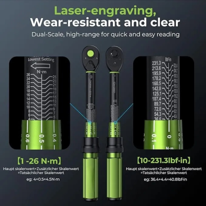 1/4" Drehmomentschlüssel, ±3% Fehlergenauigkeit, 1-26 Nm/10-231.3lbf·in 72 Z?hne Fahrrad Drehmomentschlüssel für Przisionsmaschinen, elektronische Gerte, Fahrradwartung usw.