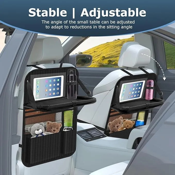 Auto Organizer, Autositz Organizer Groe Rückenlehnenschutz Auto Kinder Multifunktional Wasserdicht Rücksitz Organizer mit Klapptisch, Tablet Tasche und Viele Taschen-Schwarz