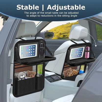 Auto Organizer, Autositz Organizer Groe Rückenlehnenschutz Auto Kinder Multifunktional Wasserdicht Rücksitz Organizer mit Klapptisch, Tablet Tasche und Viele Taschen-Schwarz