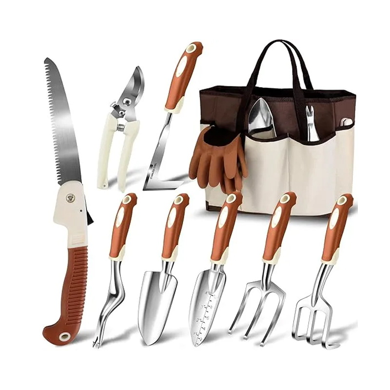 Gartenwerkzeug-Set, 10-teilig, robustes Gartenhandwerkzeug-Set für Frauen aus Aluminium mit rutschfestem, ergonomischem Griff, Aufbewahrungstasche und Gartenhandschuhen, ideale Geschenke für Frauen und Männer