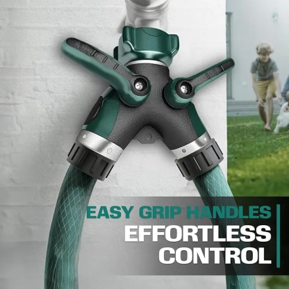 Schlauchverteiler, 2-Wege, robuster Außenwasserhahn und Gartenanschluss – Wasserhahnverteiler – langlebiger Y-Adapter aus Metall mit Absperrventil – 4 x 4 x 1,5 Zoll