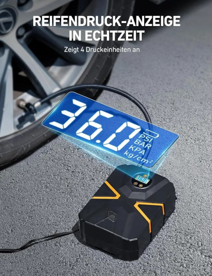 Kompressor Auto Reifenpumpe Luftpumpe 10,3 bar 12V DC mit Echtzeit-LCD-Anzeige, voreingestelltem Reifendruck und automatischer Abschaltung, Luftkompressor geeignet für Auto, Fahrrad, Motorrad, Ball
