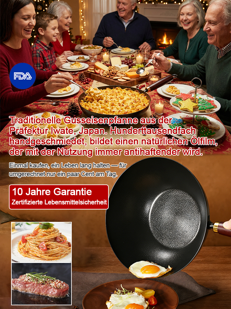 Handgeschmiedete Pfanne✨30.000 Hand-Schläge ✨Ohne chemische Beschichtung ✨Sicher & Gesund