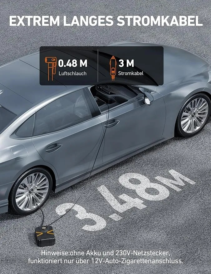 Kompressor Auto Reifenpumpe Luftpumpe 10,3 bar 12V DC mit Echtzeit-LCD-Anzeige, voreingestelltem Reifendruck und automatischer Abschaltung, Luftkompressor geeignet für Auto, Fahrrad, Motorrad, Ball