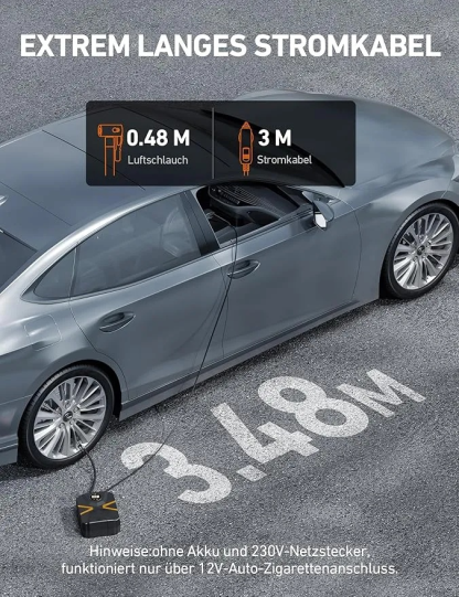 Kompressor Auto Reifenpumpe Luftpumpe 10,3 bar 12V DC mit Echtzeit-LCD-Anzeige, voreingestelltem Reifendruck und automatischer Abschaltung, Luftkompressor geeignet für Auto, Fahrrad, Motorrad, Ball