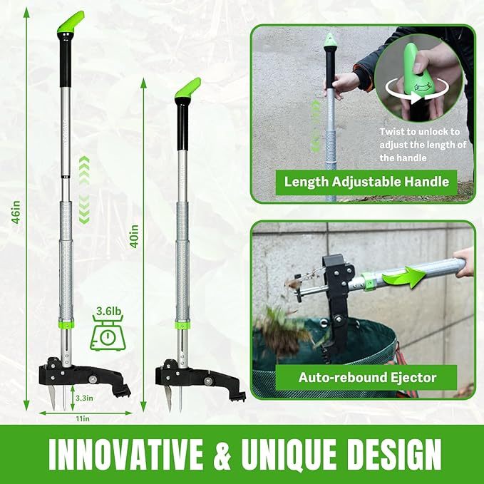 Weed Puller - Dandelion Weed Puller Tool Stand Up Heavy Duty Weeder, Detachable Weed Puller Tool with Long Handle Adjustable 37 to 42.5’‘ Standing Weed Puller and Root Remover No Bend