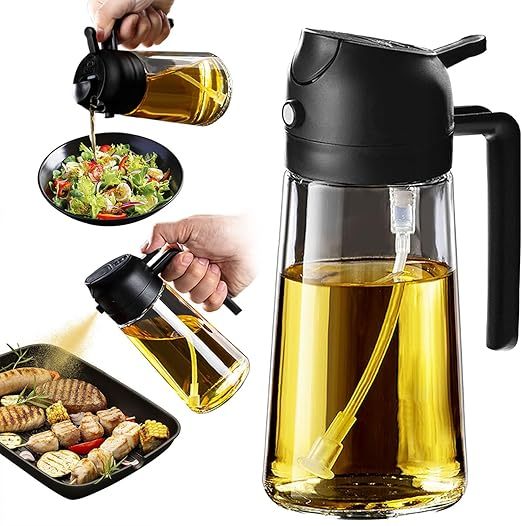 16oz lsprüher für Speisel – 470ml Oliven?l Flasche – 2-in-1 lspender und lsprüher – Küchen Gadgets für Kochen, Salat und Grill Schwarz