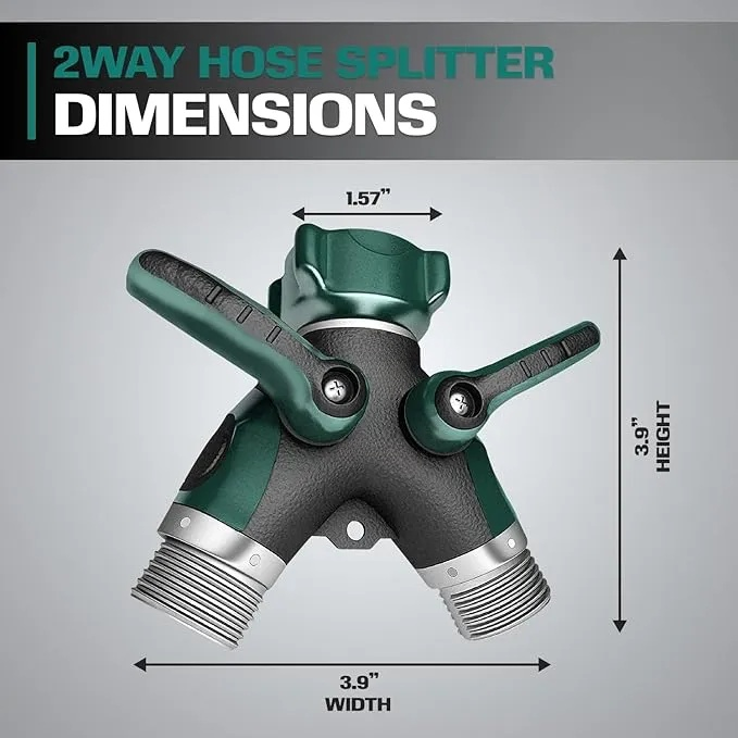 Schlauchverteiler, 2-Wege, robuster Außenwasserhahn und Gartenanschluss – Wasserhahnverteiler – langlebiger Y-Adapter aus Metall mit Absperrventil – 4 x 4 x 1,5 Zoll