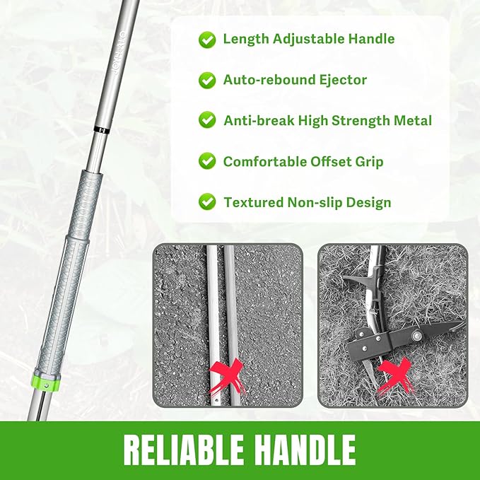 Weed Puller - Dandelion Weed Puller Tool Stand Up Heavy Duty Weeder, Detachable Weed Puller Tool with Long Handle Adjustable 37 to 42.5’‘ Standing Weed Puller and Root Remover No Bend