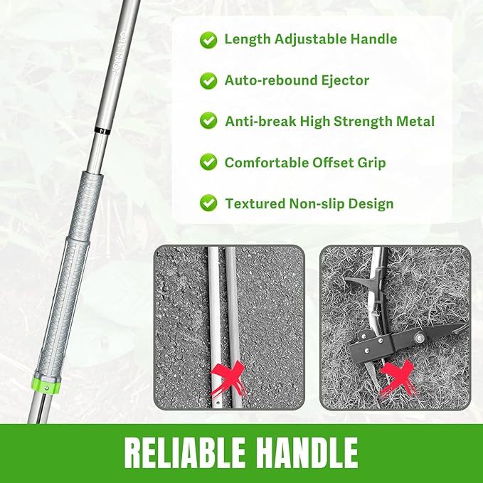Weed Puller - Dandelion Weed Puller Tool Stand Up Heavy Duty Weeder, Detachable Weed Puller Tool with Long Handle Adjustable 37 to 42.5’‘ Standing Weed Puller and Root Remover No Bend