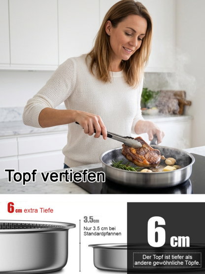 Edelstahlpfanne zum Braten von Eiern und Steaks.