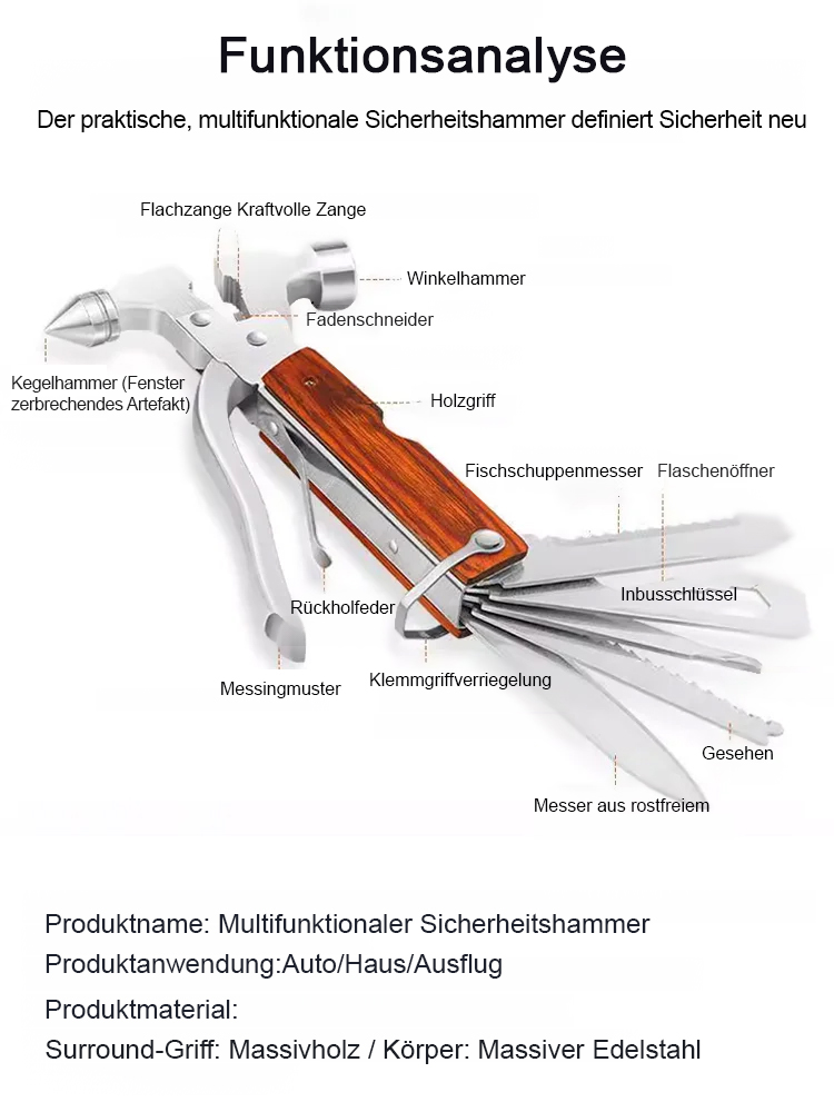 Notfall-Multifunktionssicherheits-Hammer für Fahrzeuge