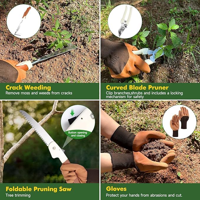 Gartenwerkzeug-Set, 10-teilig, robustes Gartenhandwerkzeug-Set für Frauen aus Aluminium mit rutschfestem, ergonomischem Griff, Aufbewahrungstasche und Gartenhandschuhen, ideale Geschenke für Frauen und Männer