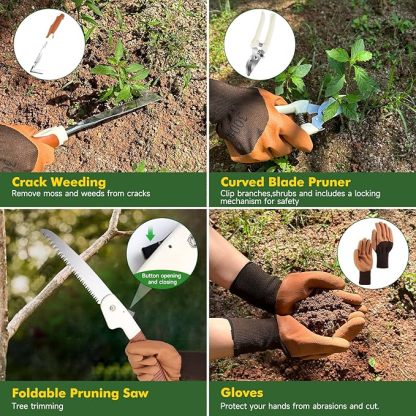 Gartenwerkzeug-Set, 10-teilig, robustes Gartenhandwerkzeug-Set für Frauen aus Aluminium mit rutschfestem, ergonomischem Griff, Aufbewahrungstasche und Gartenhandschuhen, ideale Geschenke für Frauen und Männer