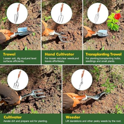 Gartenwerkzeug-Set, 10-teilig, robustes Gartenhandwerkzeug-Set für Frauen aus Aluminium mit rutschfestem, ergonomischem Griff, Aufbewahrungstasche und Gartenhandschuhen, ideale Geschenke für Frauen und Männer