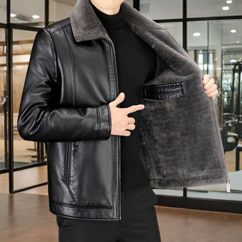 Herrenlederjacke mit Fleece und zusätzlicher Dicke