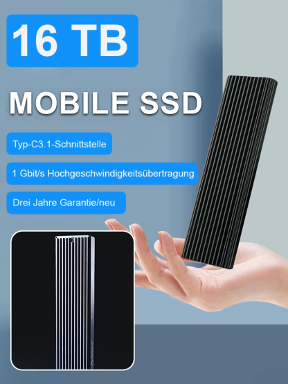 16 TB Profi-SSD – 905 MB/s Highspeed, USB 3.2 Gen2 & kompatibel mit Smartphone und PC