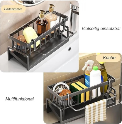 Spüle Küchen Organizer, Spülbecken Organizer Mit Selbstentleerender Ablaufwanne for Schwammhalter, Handtuchhalter, Spültuchhalter, Super Organizer für Küche und Badezimmer. 
