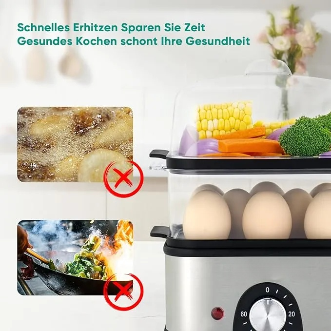 2 Etagen elektrischer Dampfgarer zum Kochen, Multi-Gemüse-Dampfgarer 