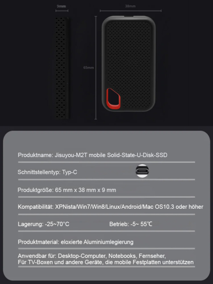 【Kleiner, leichter und schneller】Mobile Hochgeschwindigkeits-Solid-State-Festplatte🚀Wasserdicht, staubdicht und sturzsicher